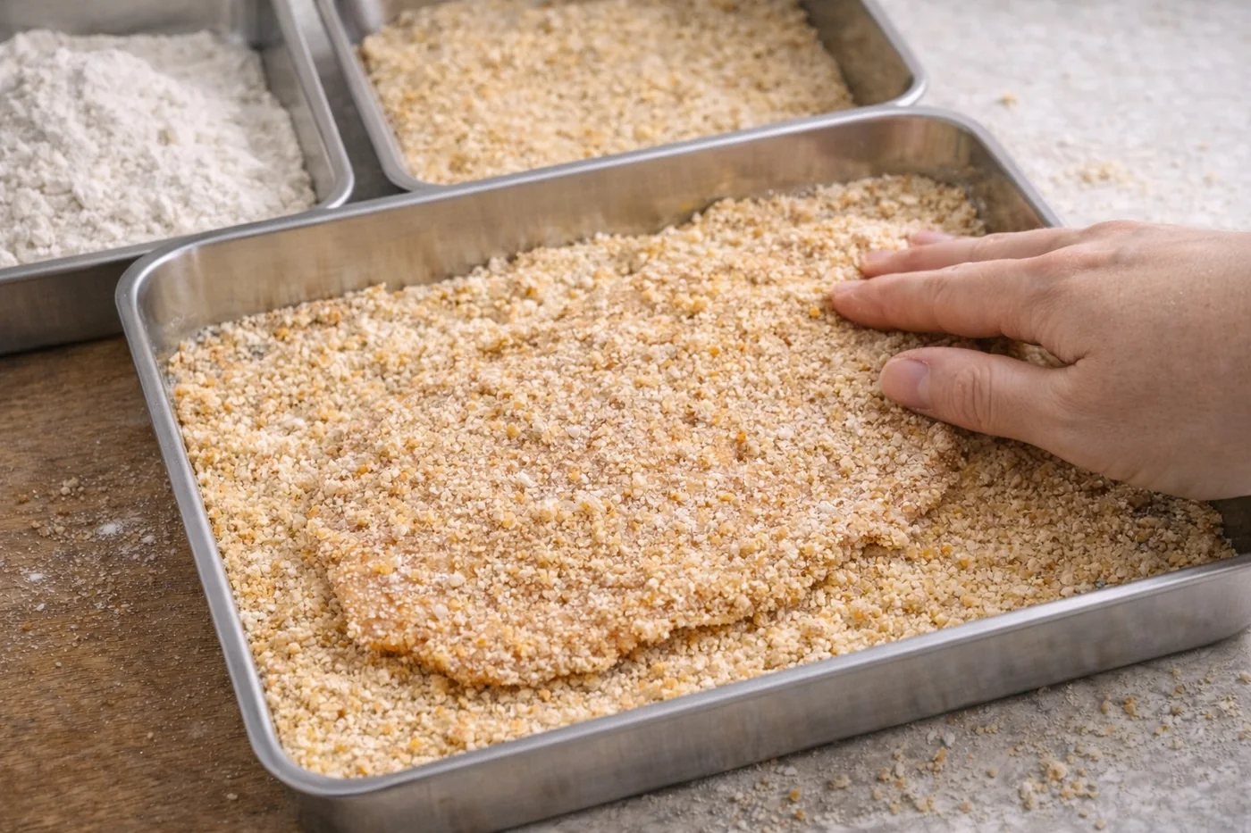 5. Brösel nur leicht andrücken